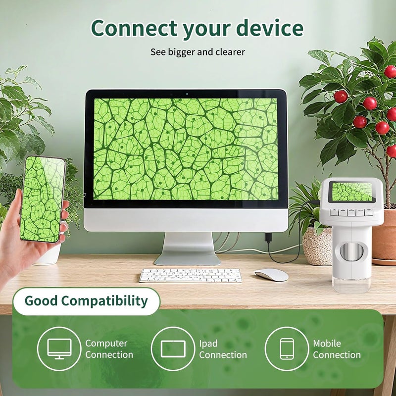 WSDMIC 1200X Handheld Portable Microscope for Kids Digital Scope 2.0" Screen Rechargeable STEM Toy Slide Kit Pocket Science Gift for Children Ages 6-12 Students (White) - Image 5